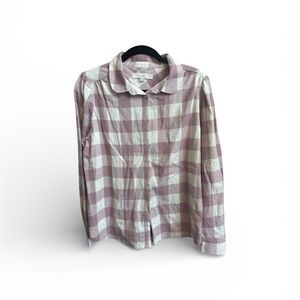 LOFT Women’s Pink and White Checked Button-Down Shirt